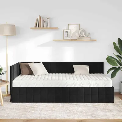 Produktbild von (Design 2026） Eckbettgestell mit Matratze mit Kopfteil 2 pcs - Montage erforderlich - Schwarz Samt - HOMMIE 526719 - Klassische BettenJugendbett Tagesbett