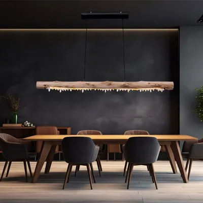 Produktbild von LED Hängeleuchte, Holz-Natur, Kristalle, L 100 cm