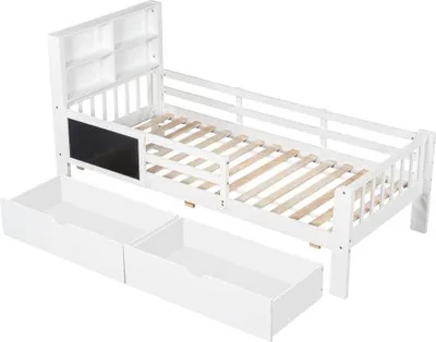 Produktbild von Kinderbett 90x200cm Ohne Matratze Multifunktional Weiss Holz Mit Schubladen Tafel