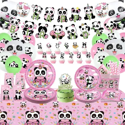 Produktbild von Omgoods – Panda-Geburtstagsdeko-Set mit Ballons und Tischaccessoires