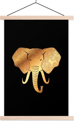 Produktbild von MuchoWow® Textilposter Elefant - Gold - Muster 40x60 cm mit holzfarbenen Rahmen - Poster