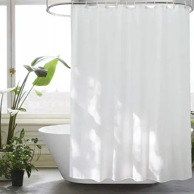 Productafbeelding van Ibenzoa® douchegordijn, 180 x 220 cm, 100% polyester – wit, waterafstotend en antibacterieel, met 12 ringen, machinewasbaar, met een zware onderrand