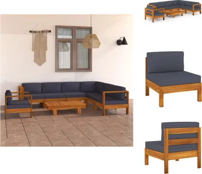 Produktbild von vidaXL 8-tlg. Garten-Lounge-Set mit Dunkelgrauen Auflagen Akazienholz - Gartenmöbel-Sets