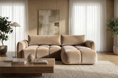 Produktbild von Sofiland BELVEO Ecksofa L-Form rechts mit Schlaffunktion & Bettkasten Beige