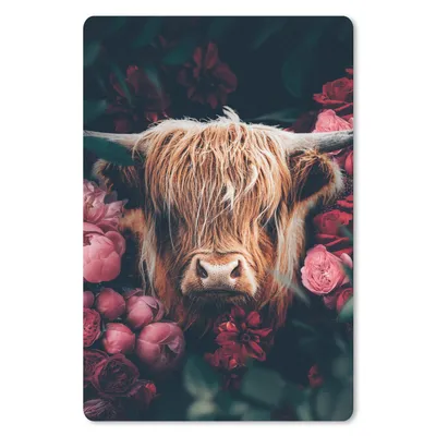 Produktbild von MuchoWow® Mauspad Mousepad Kuh - Schottischer Highlander - Blumen - Botanisch 40x60 cm - Mousepads - Maus Mat - Pad - Mausunterlage - Schreibtisch Accesoire