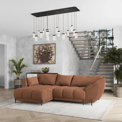 Produktbild von Masseno Ecksofa VESTANO L-S mit Schlaffunktion L-Form, Sofa mit Bettkasten, Wohnzimmersofa, Couch, Soffa, Bettsofa, Couchgarnitur- Orange, QUELLE 54