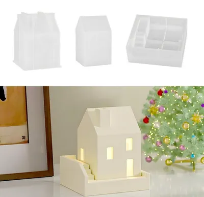 Image de Moules en silicone, moules de coulage, maisons, lot de 2, pour bougies, résine, plâtre, savon, mini-maisons avec fenêtre