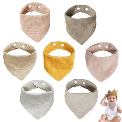 Produktbild von Baby Dreieckstuch 7-teilig – Baumwolle Frottee Sabberlätzchen mit Druckknopf – saugfähig & waschbar – Halstuch zum Füttern & Schutz der Kleidung