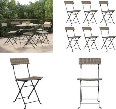 Produktbild von vidaXL Bistrostühle 6 Stk. Klappbar Grau Poly Rattan und Stahl - Klappbarer Bistrostuhl - Klappbare Bistrostühle - Gartenmöbel - Outdoor Möbel