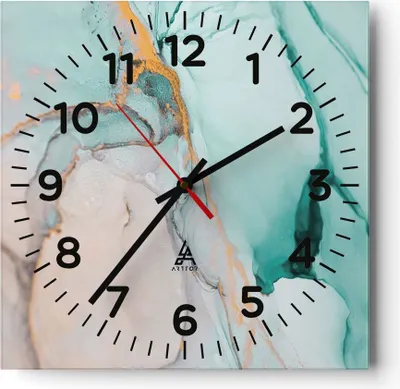 Produktbild von Wanduhr - Quadrat - Glasuhr - Marmor Abstraktion Türkis - 30x30cm - Schleichendes Uhrwerk - Lautlos - zum Aufhängen bereit - Dekoration Modern - Wanddekoration aus Glas - C4AC30x30-4451