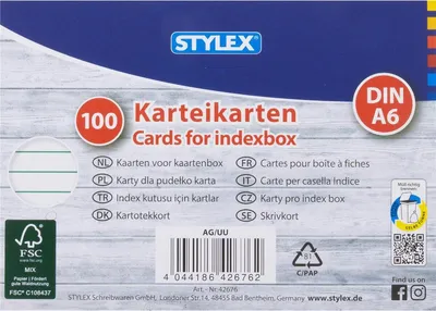 Obrázok produktu pre Karteikarte A6 Liniert Weiss Sty 42676 100Er