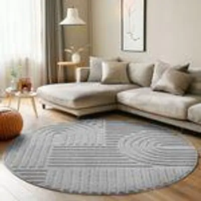 Produktbild von Carpettex Hochflor Teppich Wohnzimmer Schlafzimmer Flur Skandi Boho Teppich 3D Design Flauschig Weich, Größe: 120 cm Rund, Farbe: Silber