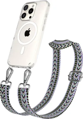 Produktbild von EAZY CASE - Handykette mit MagSafe Hülle für Apple iPhone 16 Pro, Handyband ZigZag Style,Karabiner Silber, Umhängeband in Lila