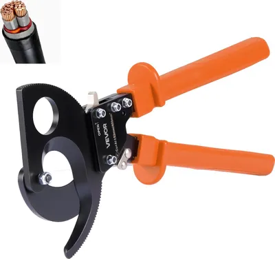 Produktbild von VEVOR Ratschenkabelschneider, Federstahlklingen mit PVC-beschichteten Griffen, Schnellverschlussknopf, Ratschen-Kabelschneider zum Schneiden von Kupfer- und Aluminiumkabeln bis zu 800 MCM / 400 mm²