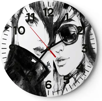 Produktbild von Wanduhr - Rund - Glasuhr - frau gesicht - 40x40cm - Schleichendes Uhrwerk - Lautlos - zum Aufhängen bereit - Dekoration Modern - Wanddekoration aus Glas - C4AR40x40-3804