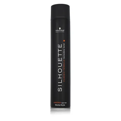 A black can of Schwarzkopf Professional Silhouette Super Hold Hairspray is shown against a white background.