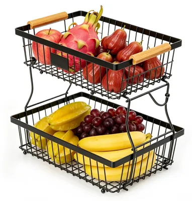 Produktbild von Omgoods – Obstkorb mit zwei Ebenen und Bananenhalter für die Küche