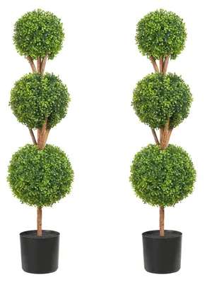Produktbild von Künstliche Buchsbaumkugel, 122 cm hoch, Gartendekoration, Buchsbaum im Blumentopf, künstliche Buchsbaumkugel, künstliche Pflanze aus PE, Holz und PP, inklusive 2 dekorativen LED-Lichtern und 10 Ersatzblättern.