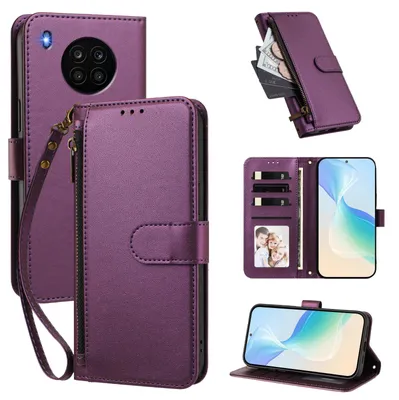 Produktbild von Geldbörse Hülle für Huawei Nova 8i /Honor 50 Lite, Kunstleder Handyhülle mit Kartenfächer, Ständer, Handschlaufe Lila