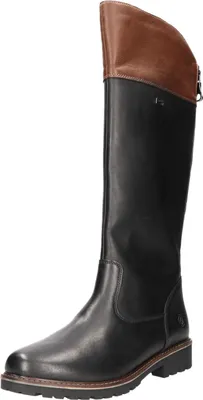 A black and brown leather boot.