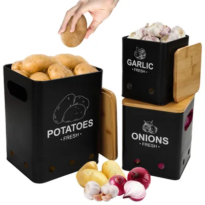 Productafbeelding van Solidchoice - Set van 3 Aardappelopslagdozen Zwart
