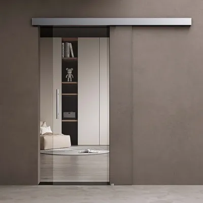 Produktbild von doporro Glasschiebetür komplettset 77,5 x 205cm Schiebetür mit ESG 15mm Wandabstand Zimmertür Glas Klarglas mit Stangengriff