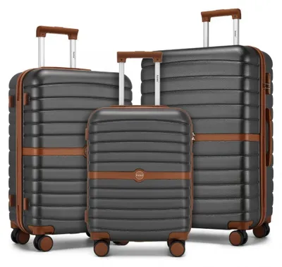 Produktbild von Kono Kofferset 3-teilig KSK2592 Grau Braun Hartschalenkoffer 4 Rollen M L XL