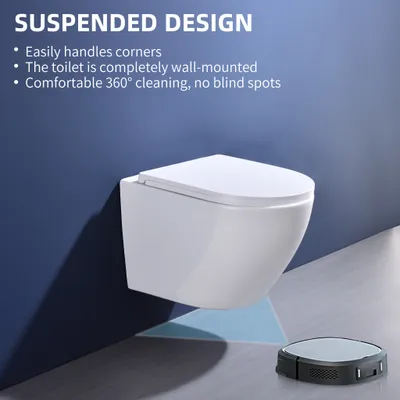 Produktbild von Hänge WC Toilette 360° Einloch Superspin Spülung,Toilettenbecken Toilettenspülung Geräuscharm, Kloschüssel und WC Sitz mit Absenkautomatik，Wand WC