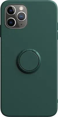 A dark green phone case with a ring holder on the back.
