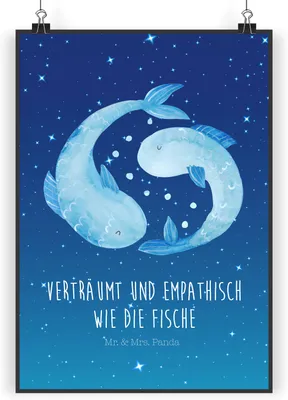 Produktbild von Mr. & Mrs. Panda Bild Sternzeichen Fische DIN A4 - Sternenhimmel Blau - Geschenk, Kunstdruck, drucke, Sternbild, Plakat, wanddeko, Geburtstag Februar, Wandbild, Fisch
