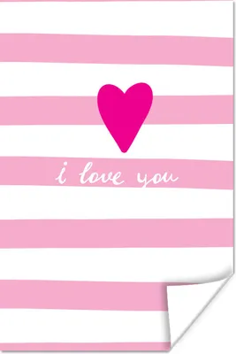 Produktbild von MuchoWow® Poster Illustration mit dem Zitat "Ich liebe dich" und einem rosa Herz 120x180 cm - Kunstposter