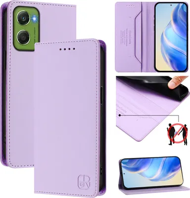 Produktbild von Lederhülle für Motorola Moto G06 Hülle Flip Brieftasche Kartenfächern Ständer Schutzhülle Violett