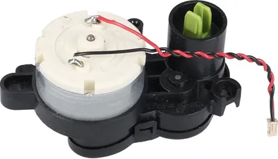 A close-up view of a robot vacuum cleaner's side brush drive assembly.