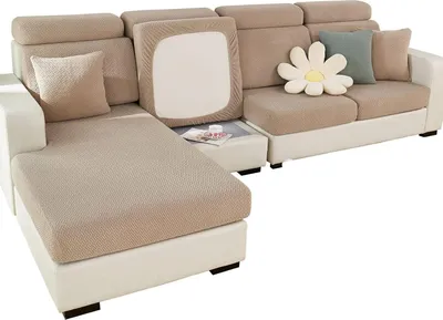 Produktbild von Sofa Sitzkissenbezug Stretch Sofabezug, Universal rutschfest Sofa Überzug Schonbezug für Sofakissen 1/2/3 Sitzer L-Förm Chaiselongue Möbelschutz (Hellbraun,Chaiselongue Bezug für Länge 155-185CM)