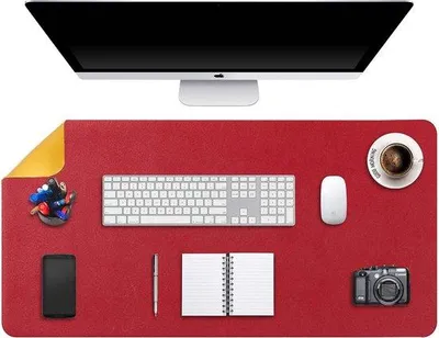 Produktbild von Großes Schreibblatt, XXL, Bürostuhlunterlage, Bürostuhlunterlage, Schreibblock, doppelseitig einsetzbar, Kunstleder, wasserdicht, 90 x 43 cm (rot/gelb)