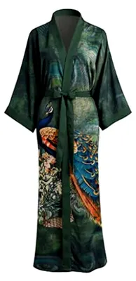 Produktbild von Damen Kimono Langer Bademantel - Klassisches Floral Nachthemd