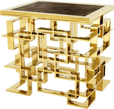 Produktbild von Casa Padrino Luxus Art Deco Designer Beistelltisch Gold mit brauner Marmorplatte - Luxus Kollektion
