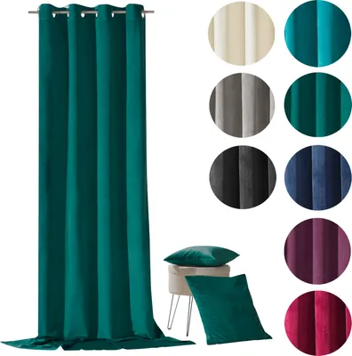 Produktbild von heimheimtexland ® Samt Deko Kissen Vorhang Velour Ösen Gardine Blickdicht Typ641 Smaragd Ösenschal