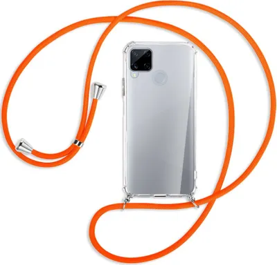 Produktbild von Handykette Backcover-Schutzhülle mit Band (Metall silberfarben) für Realme Narzo 30A (RMX3171) - neonorange