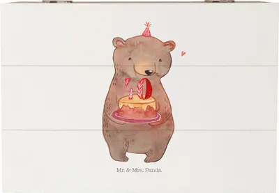 Produktbild von Mr. & Mrs. Panda Box Bär Torte 40. Geburtstag 22 x 15 cm - Weiß - Geschenk, Geburtstagsfeier, Holzbox mit Deckel, Schatzkiste, Kuchen, fotobox, geschenkkiste, Schatulle