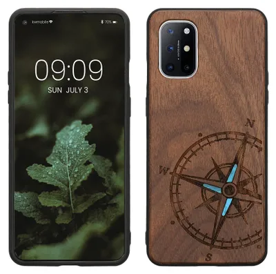 Produktbild von kwmobile Handyhülle für OnePlus 8T Hülle Holz - Case mit TPU Bumper - Stoßfestes Hardcase - Schutzhülle Cover in Dunkelbraun