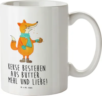 Produktbild von Mr. & Mrs. Panda Pott Fuchs Keks - Weiß - Geschenk, Weihnachtlich, Haferl, Frieren, Liebe, Winter, Kindertrinkbecher, Plastikbecher, Plätzchen, Kindertasse, Mehrwegbecher