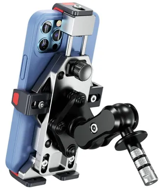 Produktbild von Motorrad Handyhalterung Gabelschaft Aluminiumlegierung mit Vibrationsdämpfer, Diebstahlsicher, 360° Drehbar, Verstellbar, für 4,7-7,2 Zoll Smartphones