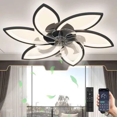Image de Ventilateur de plafond avec éclairage - 66W, variateur d'intensité - Noir, en ABS, acrylique et fer - Pour salon et chambre