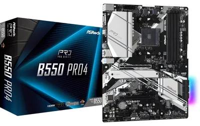 Produktbild von ASRock B550 Pro4 - Motherboard - ATX - Socket AM4 - AMD B550 Chipsatz - USB-C Gen2, USB 3.2 Gen 1, USB 3.2 Gen 2 - Gigabit LAN - Onboard-Grafik (CPU erforderlich)