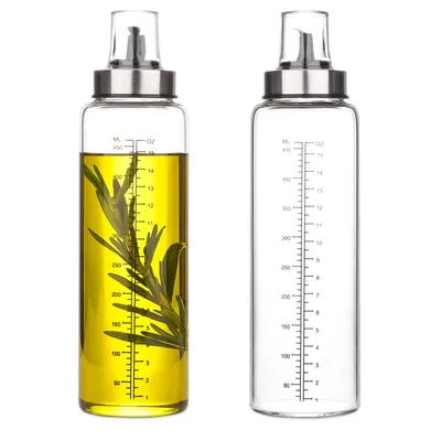 Produktbild von Öl Flaschen Essig Flasche 500ml 2er Pack, Olivenöl Ölspender aus Glas, Behälter mit klarer Skala, Dispenser Essigspender für Öl, BBQ, kochen