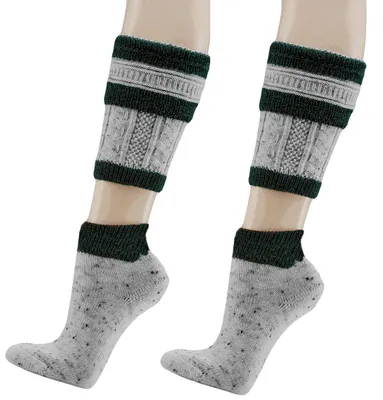 Produktbild von krautwear Herren Trachtenstrümpfe Loferl 2tlg Wadenwärmer + Socken (Grau/Grün-2x, 39-42)
