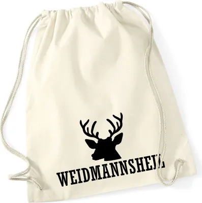 Produktbild von Huuraa Turnbeutel Weidmannsheil Hirsch Jägergruß 12 Liter Natural Baumwolle Rucksack Geschenkidee