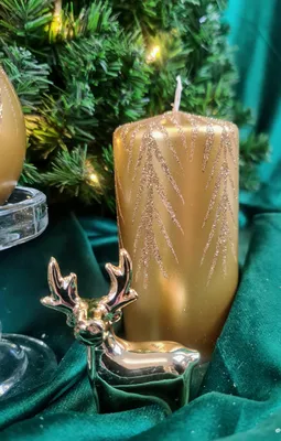 Produktbild von Adpal Dekorative Kerze 12cm Gold Glitzer Zweige