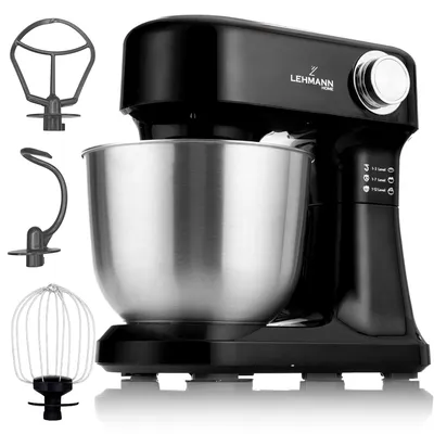 Produktbild von LEHMANN Küchenmaschine, 1500W, 5L Rührschüssel, 12 Geschwindigkeiten, Zubehör-Set, Schwarz